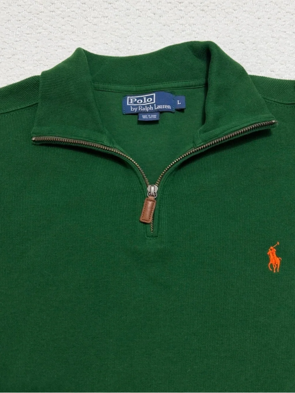 Polo Ralph Lauren Quarter Zip Pullover Green Cotton Men’s Size Large